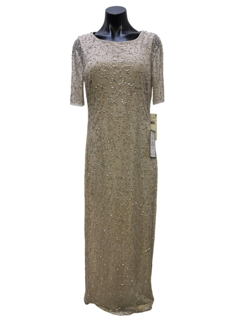 NWT Adrianna Papell Beaded Long Dress With Sleeves Cream Size 8